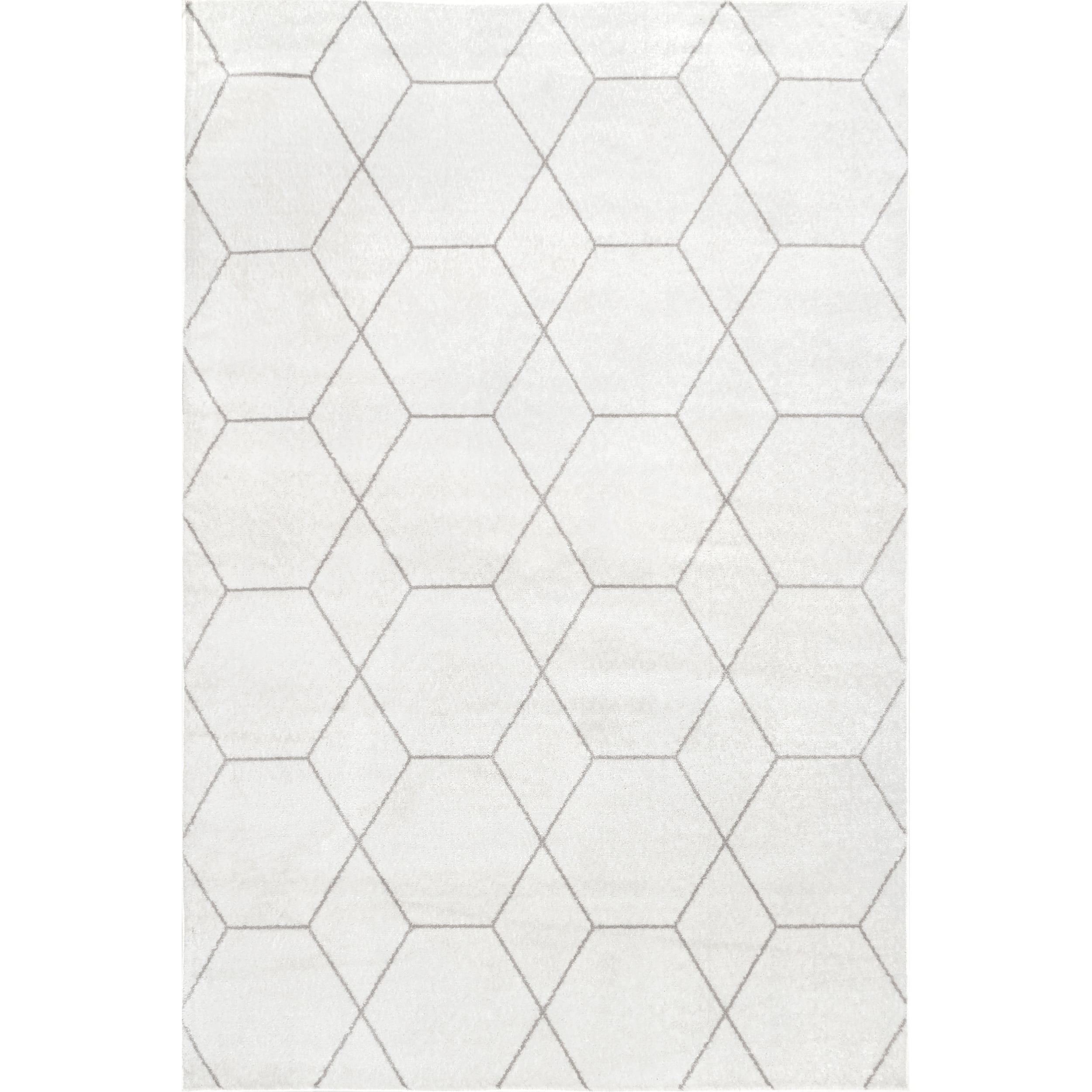 Beige Geometric Honeycomb Synthetic Area Rug, 6'7" x 9'