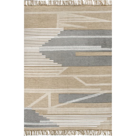 nuLOOM Vida Hand Woven Abstract Jute Tassel Area Rug, 5' x 8', Beige