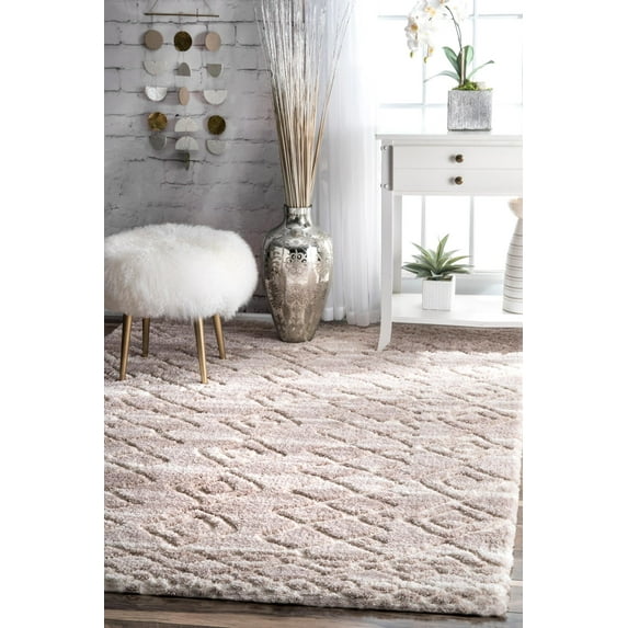 nuLOOM Vinita Moroccan Diamonds Shag Area Rug, 9' 2" x 12', Light Beige