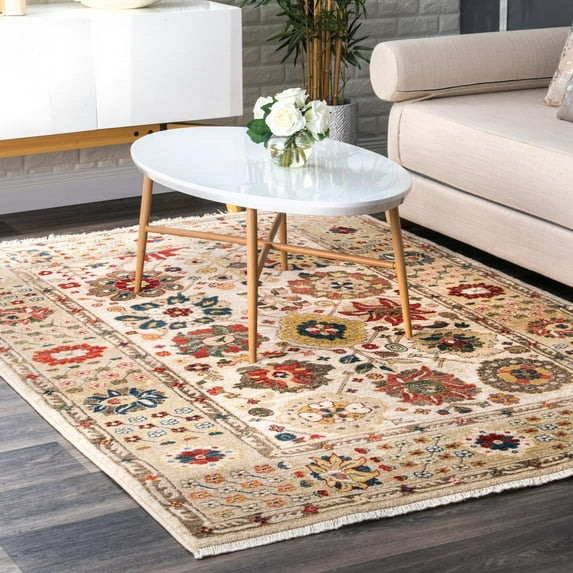 nuLOOM Vintage Arleen Floral Fringe Rug Area Rug or Runner