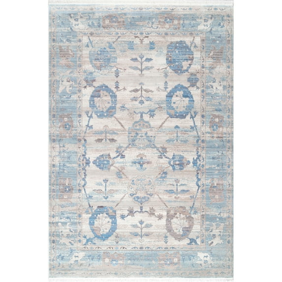 nuLOOM Vintage Brandi Floral Fringe Accent Rug, 3' x 5', Light Blue
