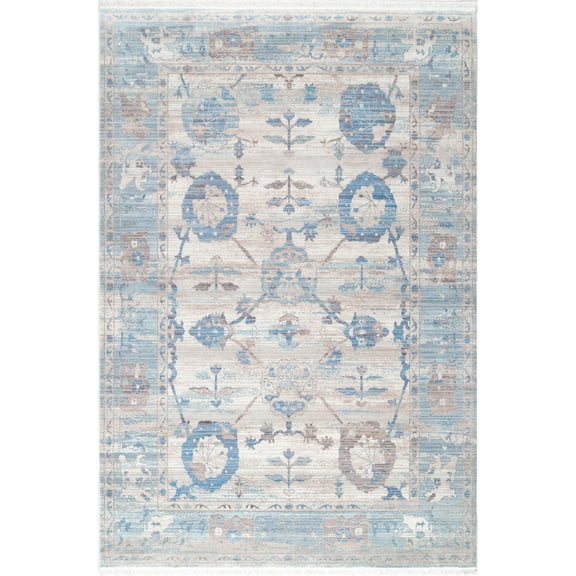 nuLOOM Vintage Brandi Floral Fringe Accent Rug, 3' x 5', Light Blue