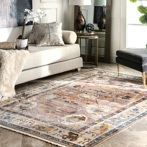 nuLOOM Vintage Brandi Floral Fringe Area Rug, 3' x 5', Light Brown