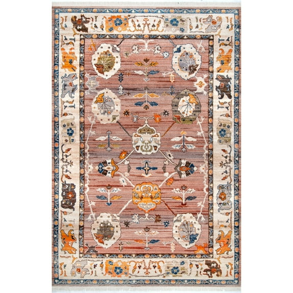 nuLOOM Vintage Brandi Floral Fringe Area Rug, 8' 10" x 12', Light Brown
