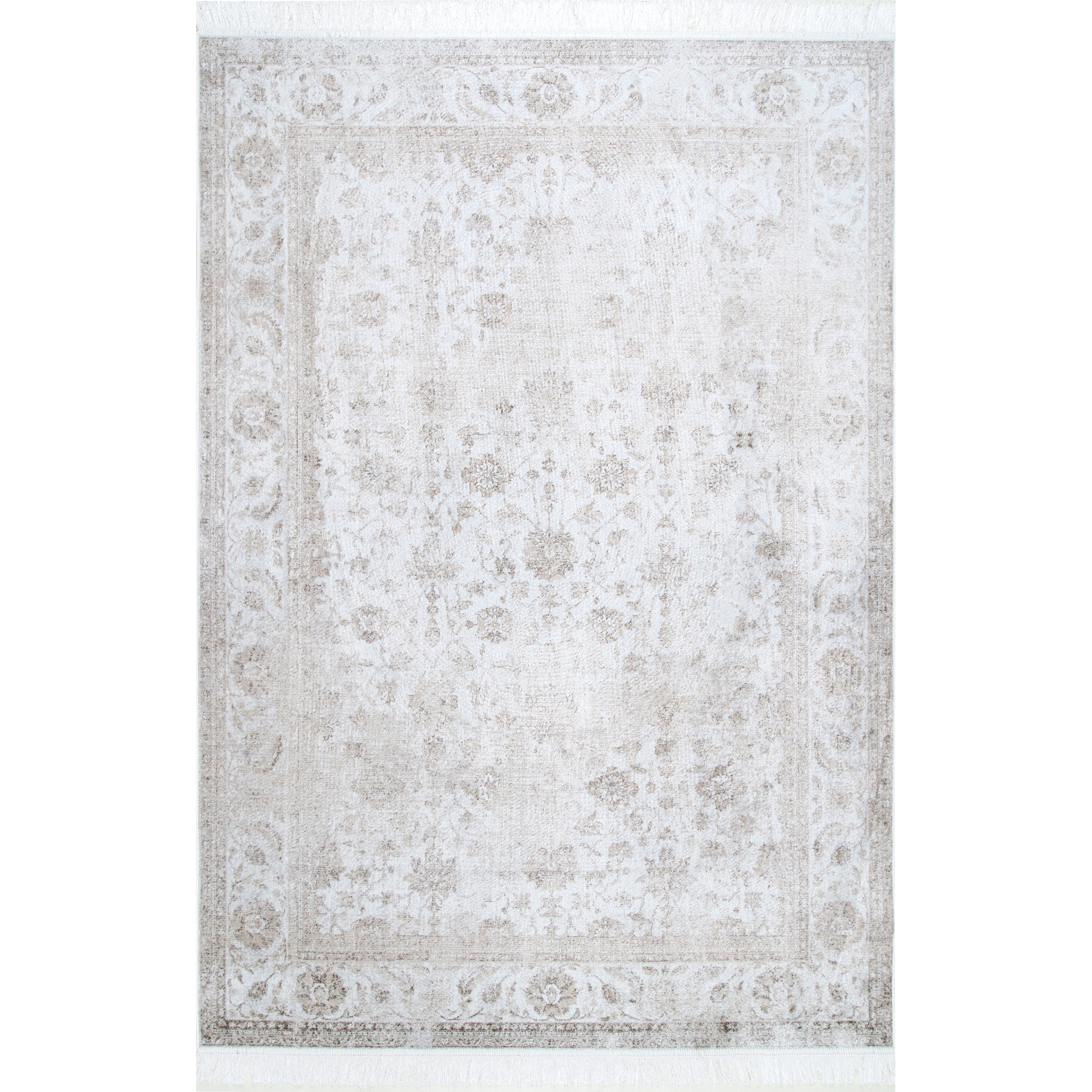 Ivory Viscose Rectangular 4' x 6' Vintage Floral Area Rug