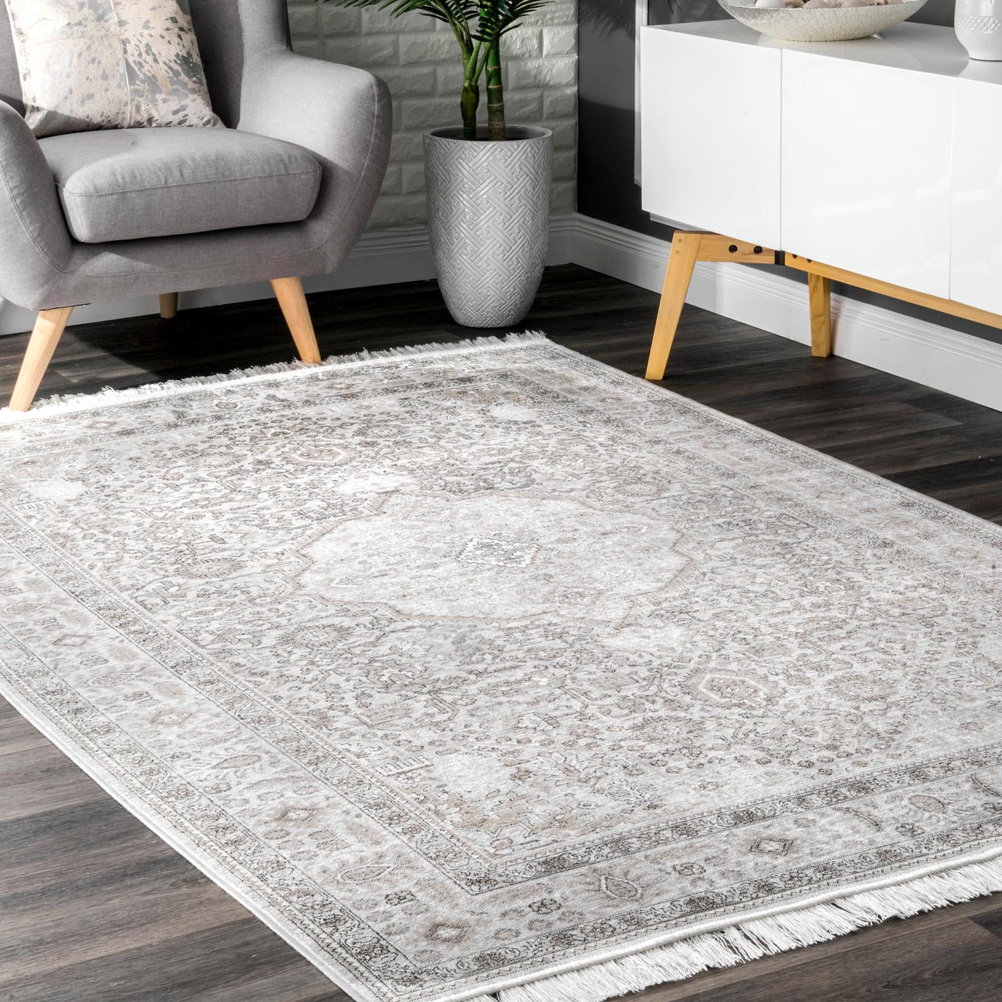 nuLOOM Vintage Medallion Amerie Fringe Rug Area Rug or Runner