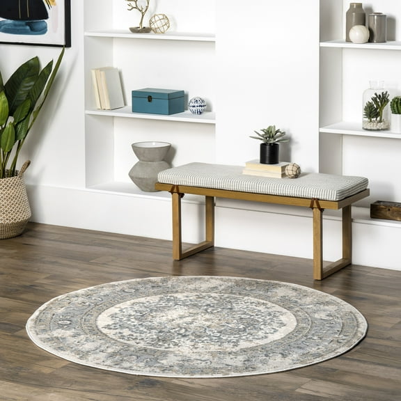 nuLOOM Jodee Vintage Medallion Area Rug, 5', Round, Jodee Silver