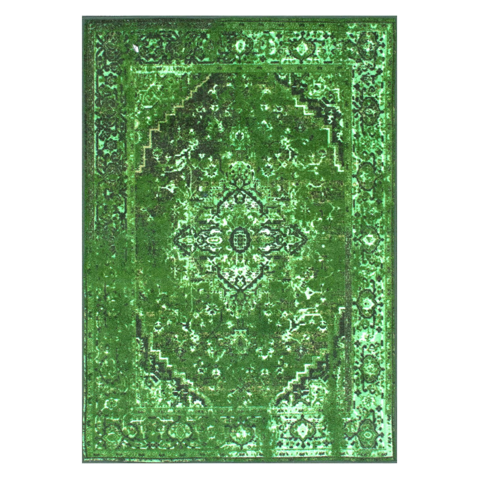 Antiqued Green Synthetic 4' x 6' Rectangular Area Rug