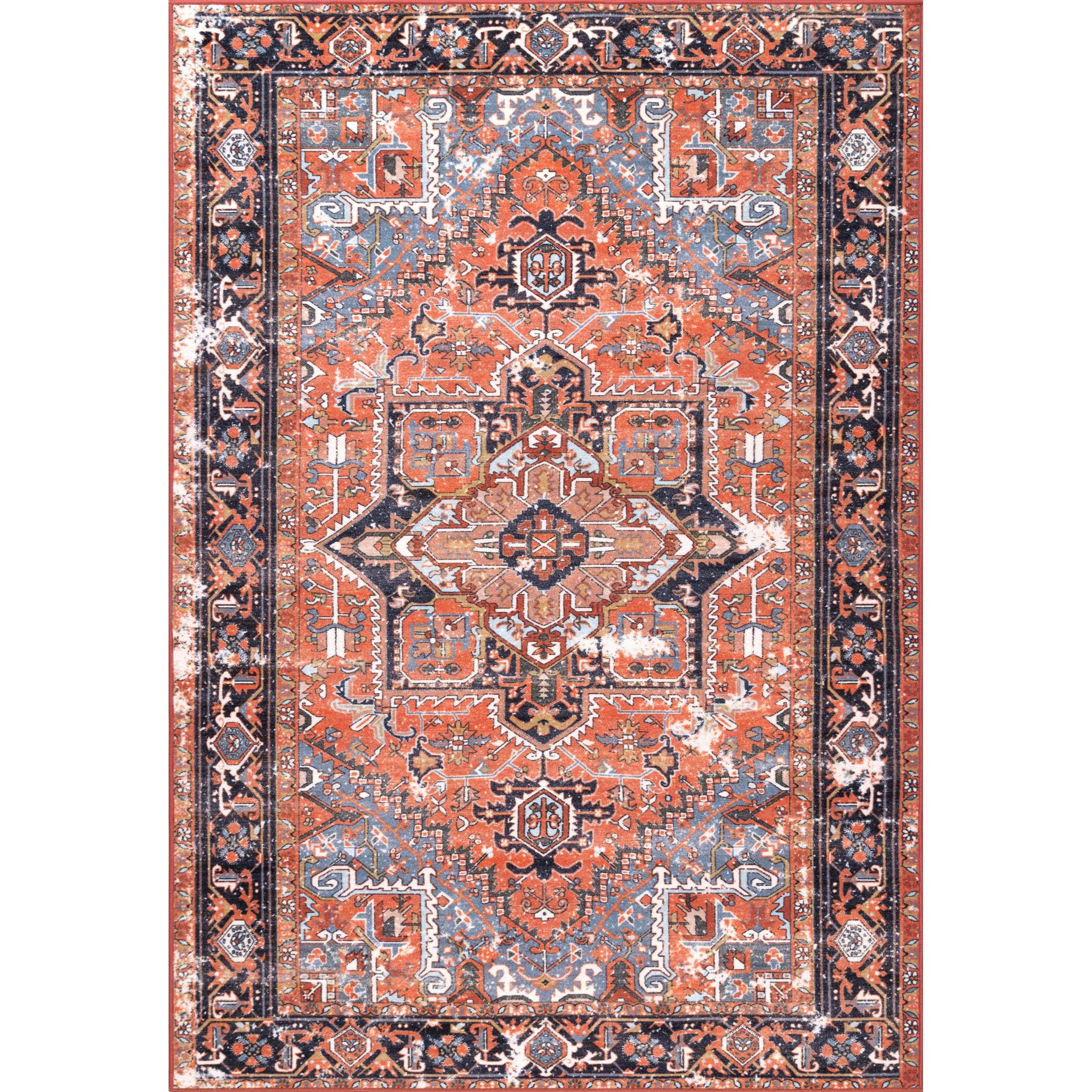 Sherita Rust and Blue Synthetic Persian Area Rug 3' x 5'