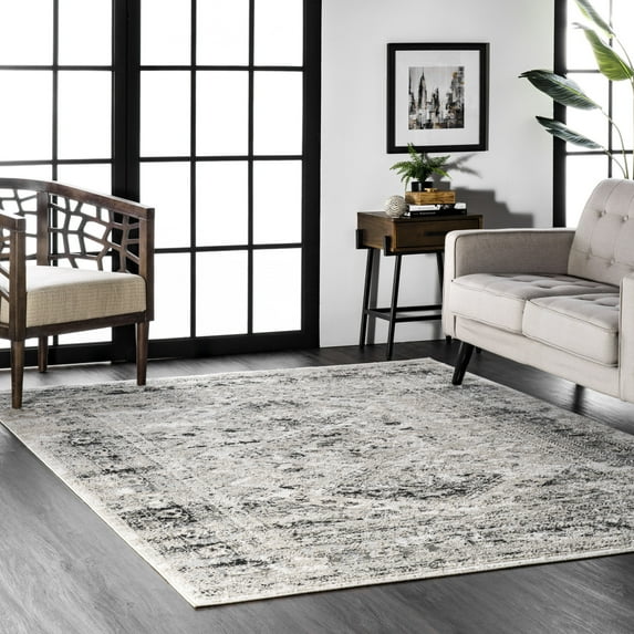 nuLOOM Madisson Vintage Faded Medallion Area Rug, 8' x 8', Square, Madisson Grey
