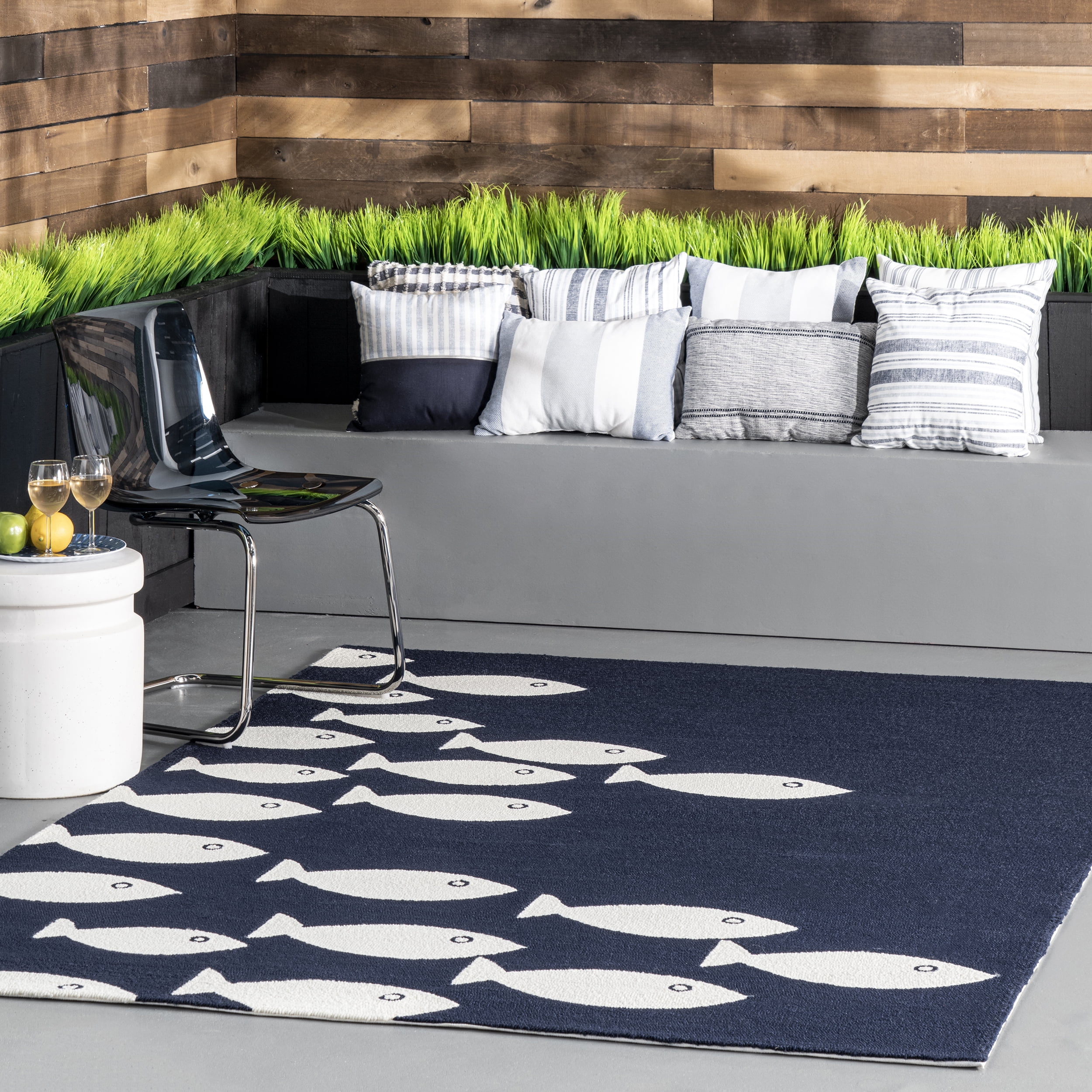 nuLOOM Vivienne Hand Hooked Indoor/Outdoor, Navy, 8' x 10' Area Rug ...
