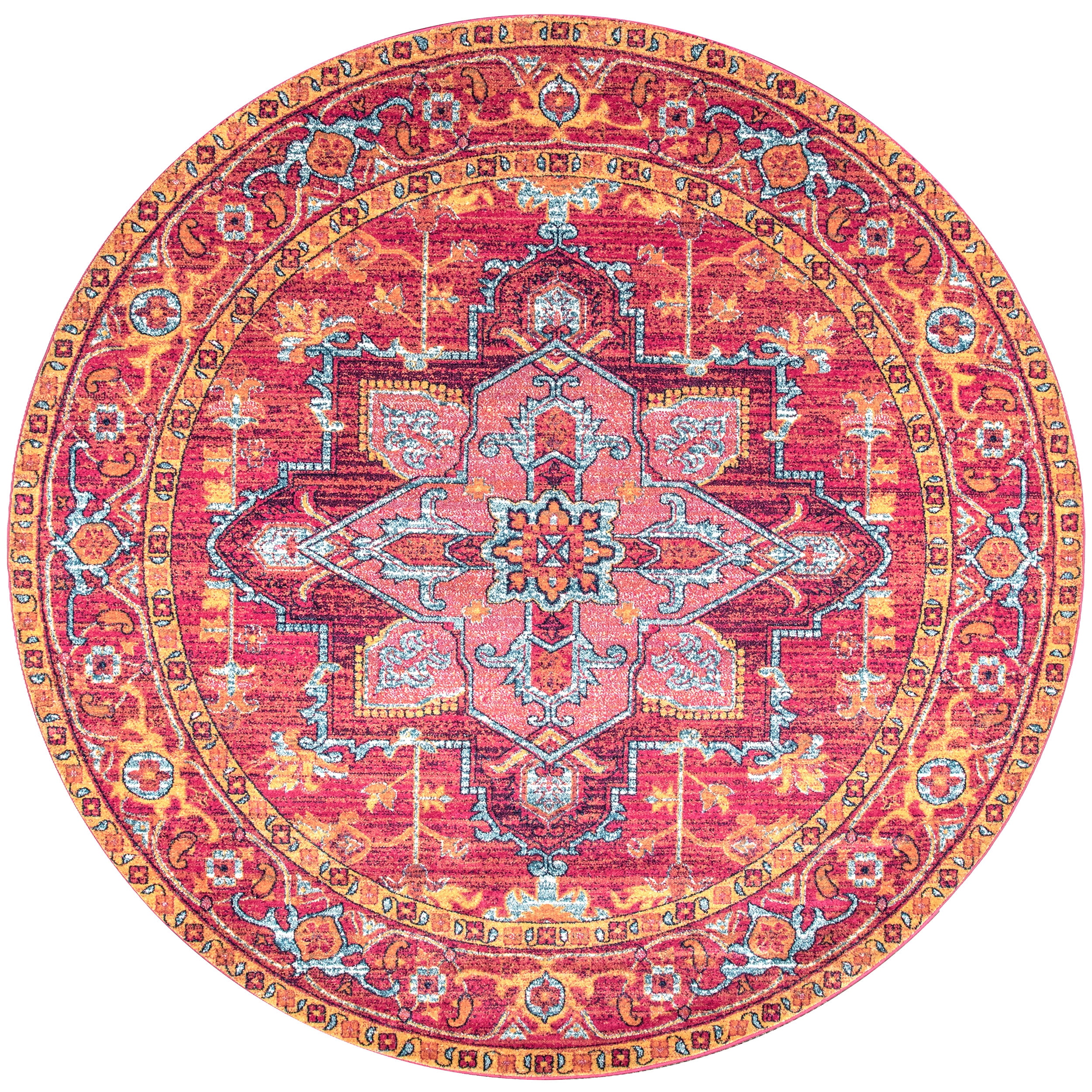 Vonda Pink and Orange Synthetic Round Area Rug, 5' Diameter