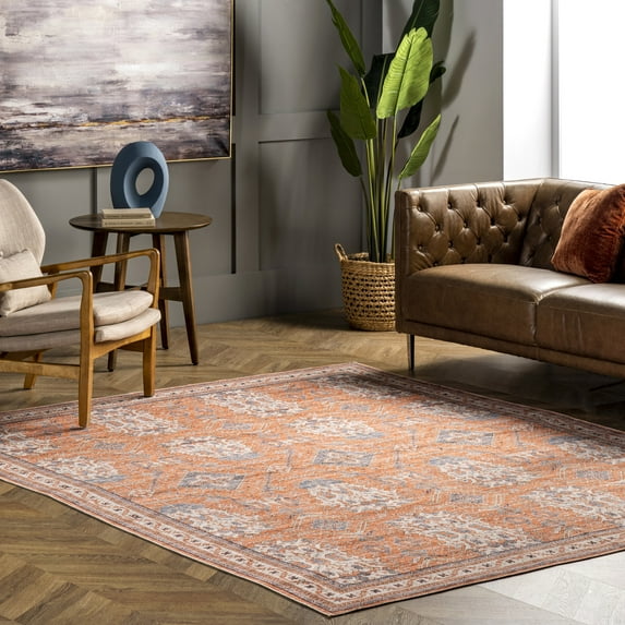 nuLOOM Sky SpinClean Machine Washable Global Inspired Area Rug, 8' x 10', Sky Rust