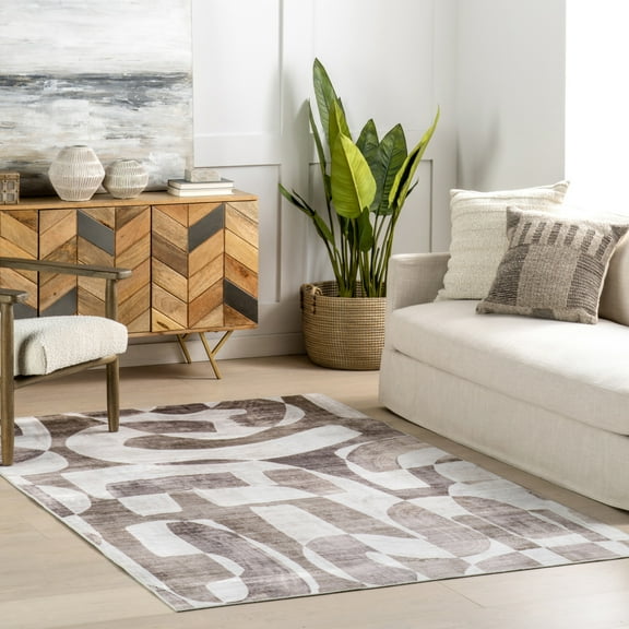 nuLOOM Waviel Abstract Washable Area Rug, 2' 6" x 6', Runner, Waviel Taupe