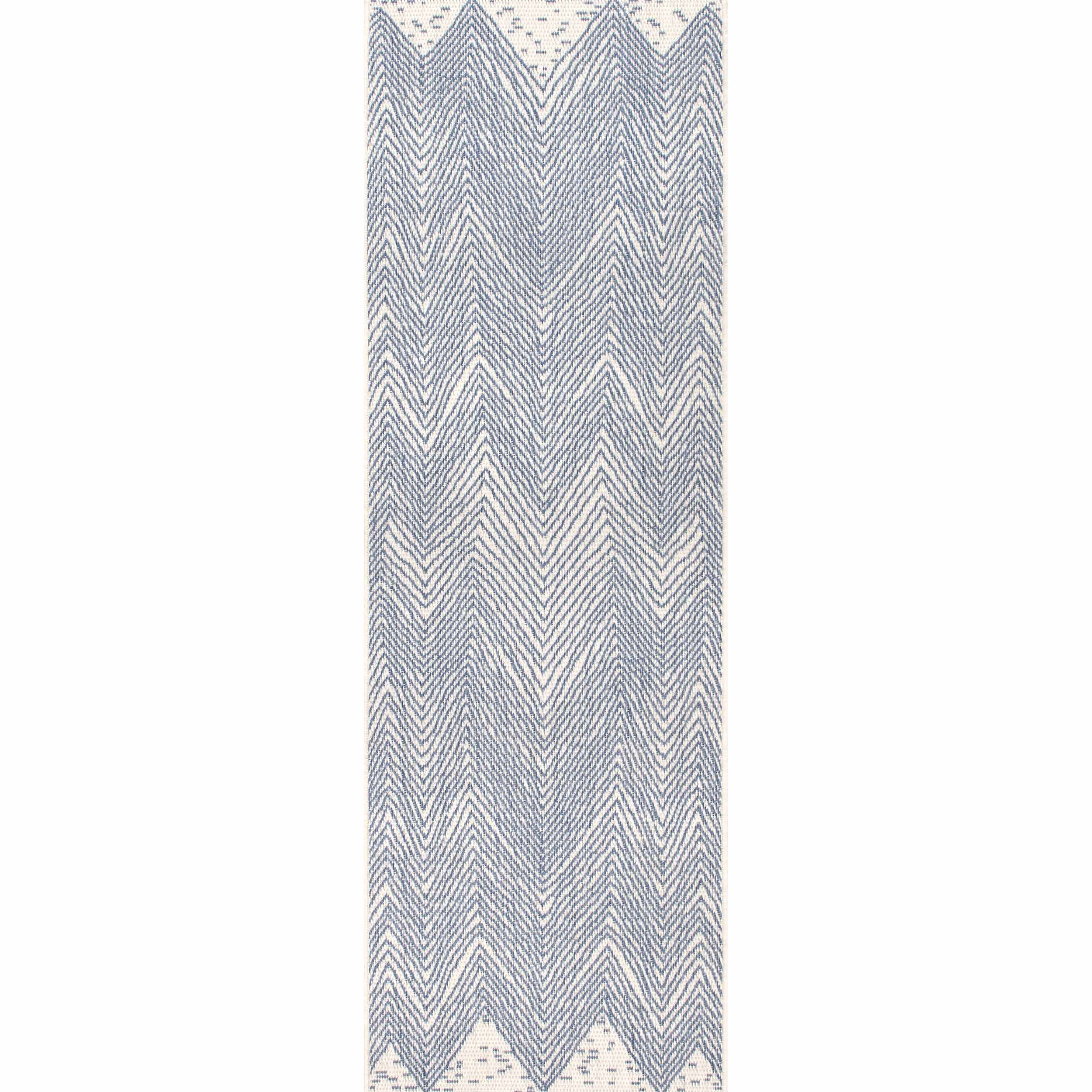 Coastal Breeze Blue Chevron 29'' Synthetic Runner Rug