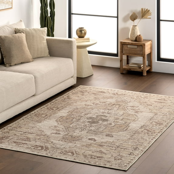 nuLOOM Green Haven Collection Winona Recycled Cotton Machine Washable Area Rug, 4' x 6', Winona Beige