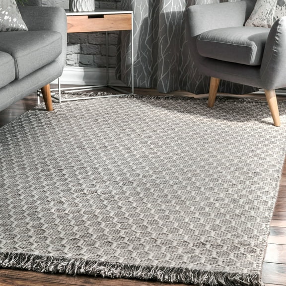nuLOOM Wylie Honeycomb Wool Fringe Rug, 7' 6" x 9' 6", Grey
