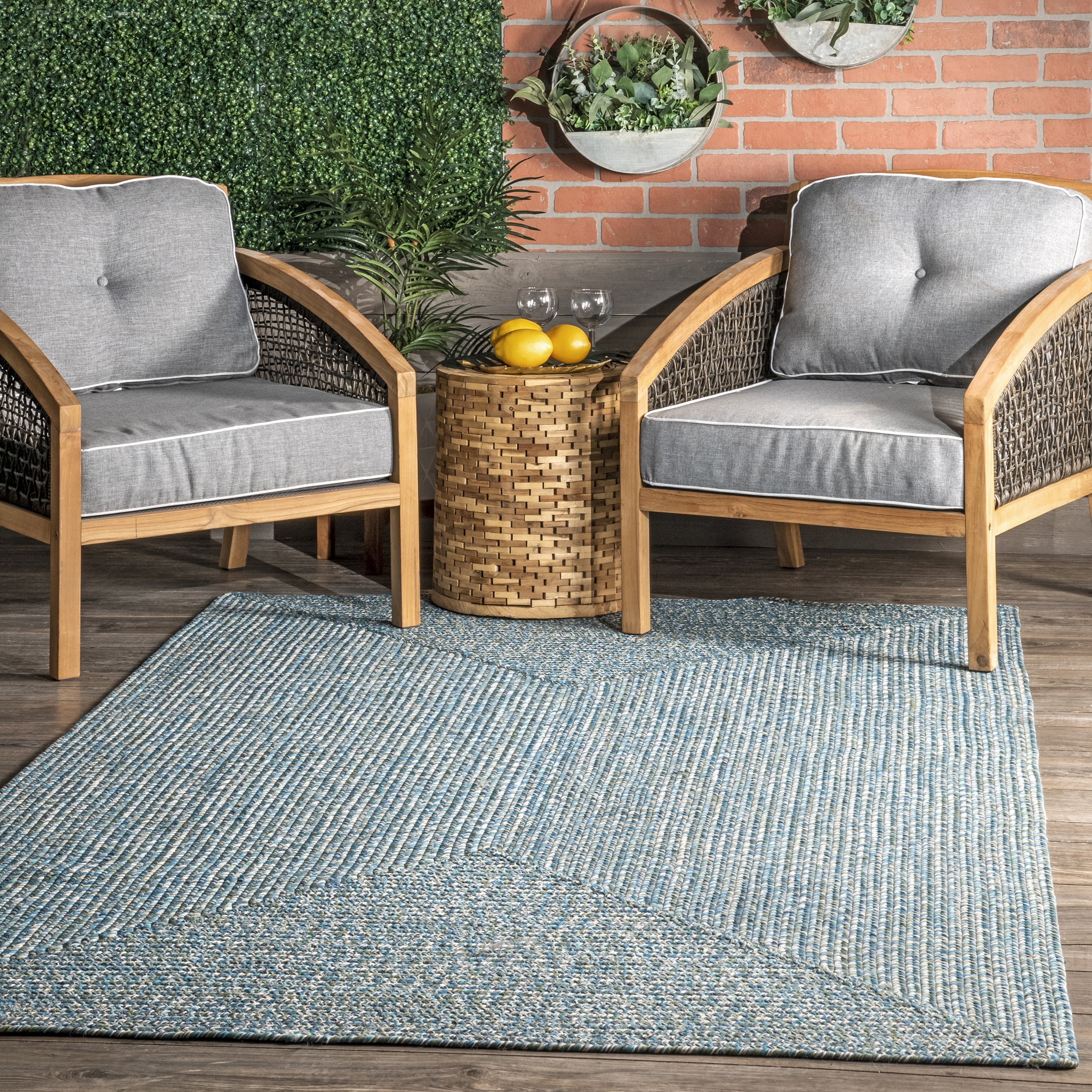 Aqua Braided Synthetic Indoor/Outdoor Area Rug, 4x6