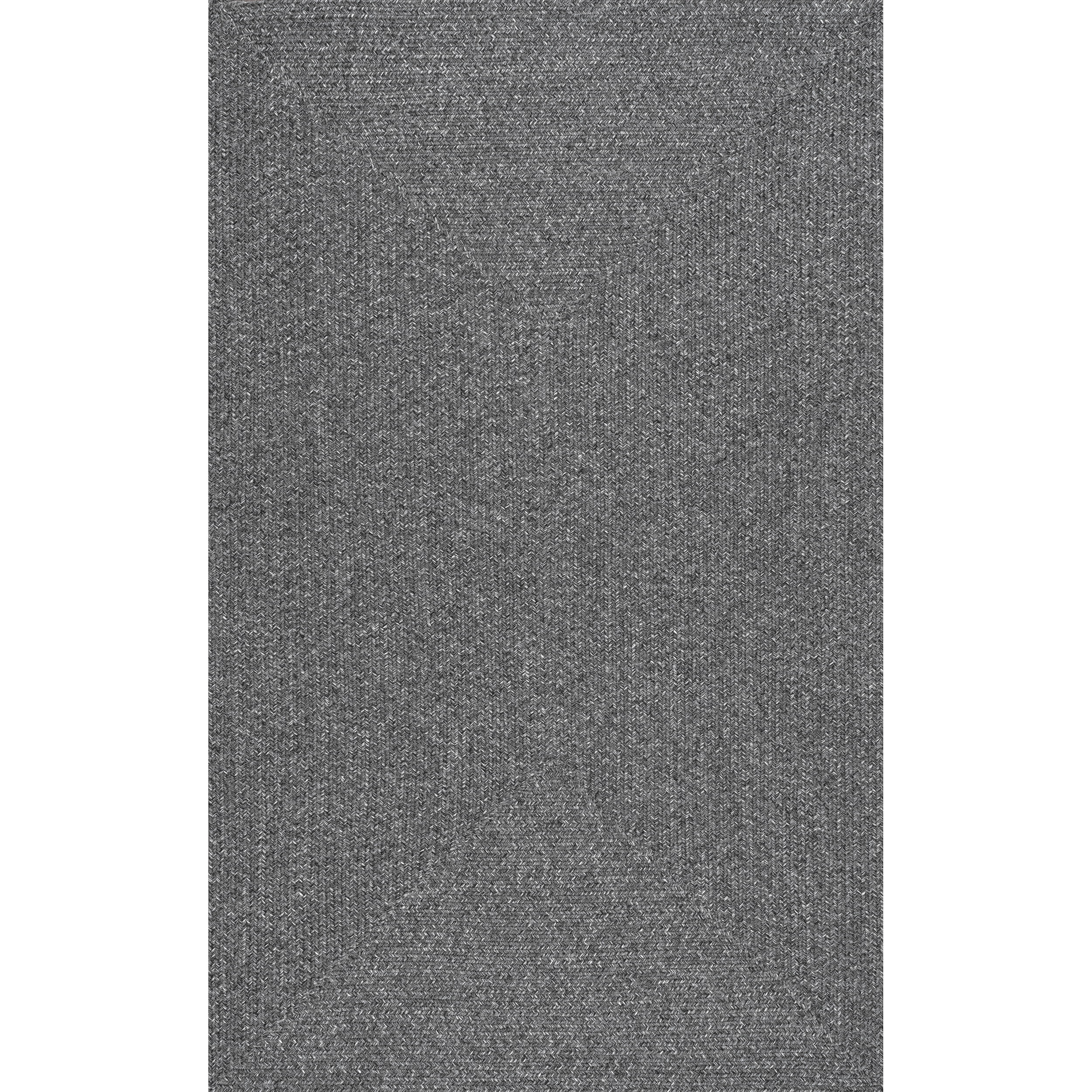 Charcoal Grey Braided 6' Square Synthetic Area Rug - Reversible and Easy Care