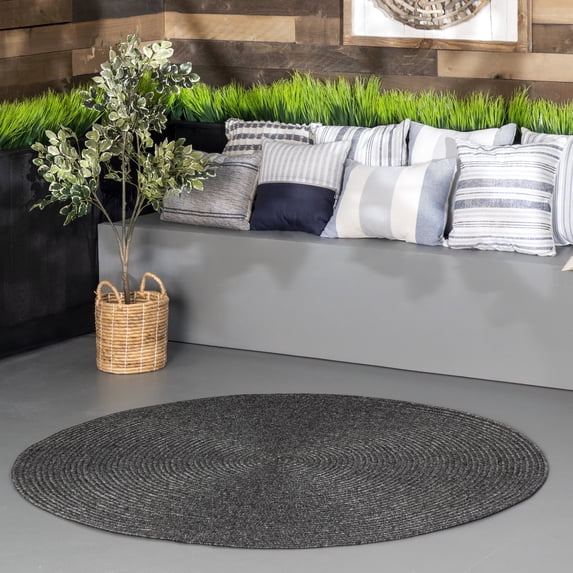 nuLOOM Wynn Braided Indoor/Outdoor Charcoal 8' Casual Round Rug