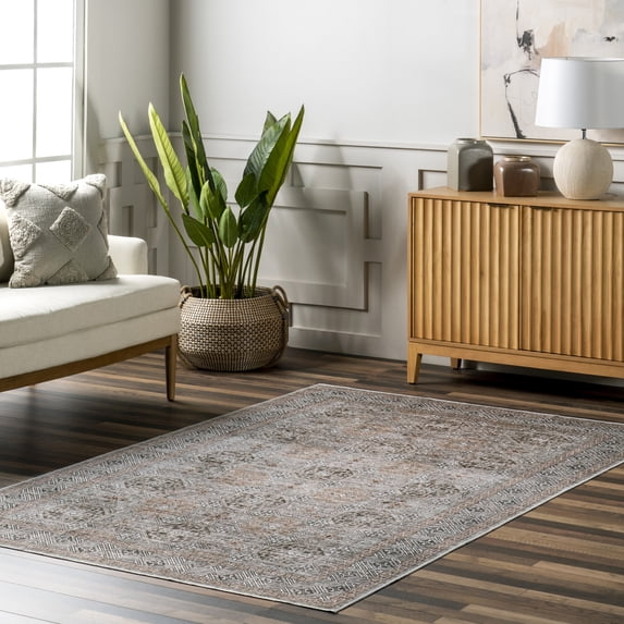 nuLOOM Xenia Faded Transitional SplashGuard Machine Washable Area Rug, 4' x 6', Xenia Taupe