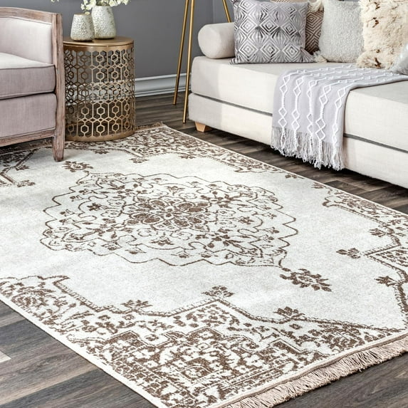 nuLOOM Yevette Fringe Indoor/Outdoor Area Rug, 4' x 6', Beige