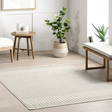 nuLOOM Yulia Geometric Bands Machine Washable Area Rug, 2' 6" x 6', Runner, Yulia Light Grey