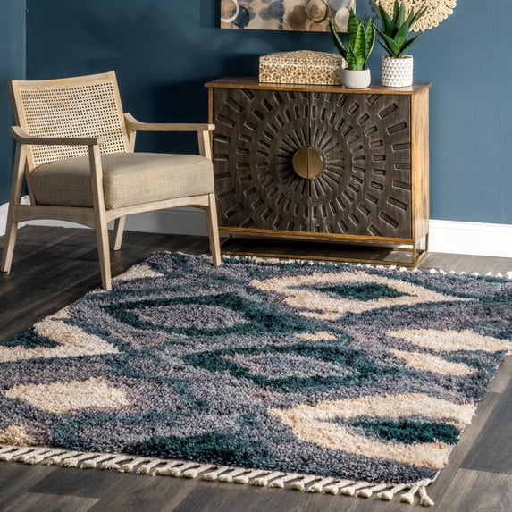 nuLOOM Zaniyah Abstract Shaggy Tassel Area Rug, 4' x 6', Blue