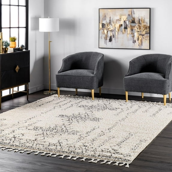 nuLOOM Zara Moroccan Tribal Shag Area Rug, 4' x 6', Off White