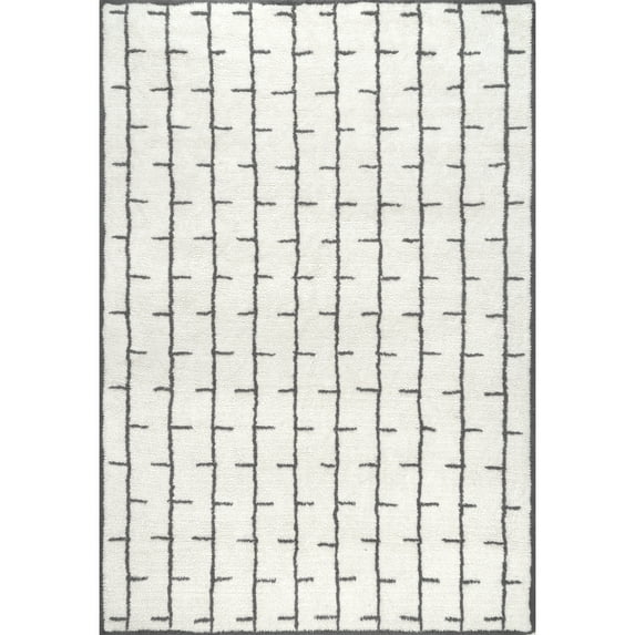 nuLOOM Zelda Machine Washable Wool Modern Geometric Area Rug, 4' x 6', Ivory