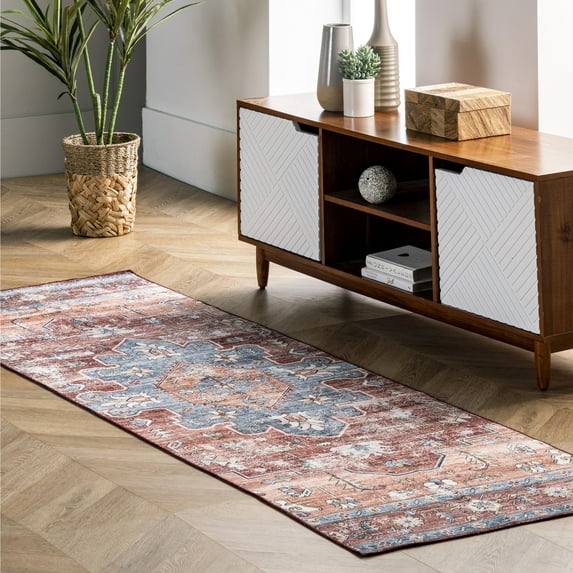 nuLOOM Zena SpinClean Medallion Machine Washable Area Rug, 2' 6" x 8', Runner, Zena Rust