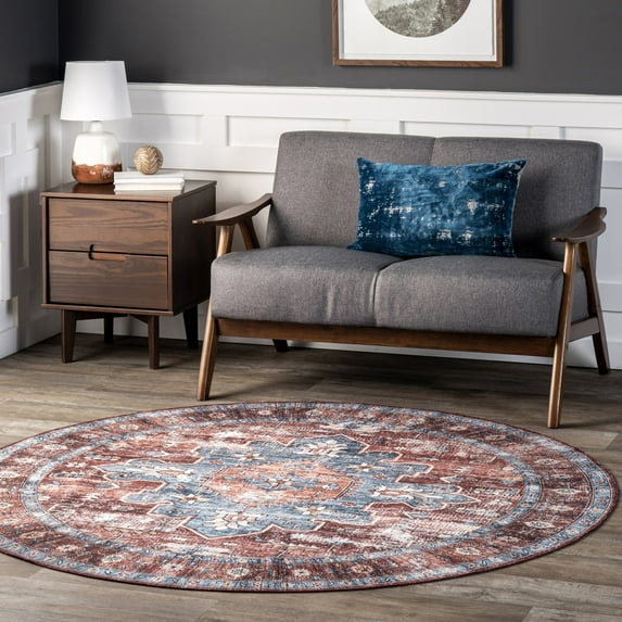 nuLOOM Zena SpinClean Medallion Machine Washable Area Rug, 8', Round, Zena Rust