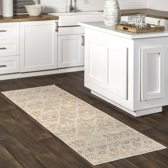 nuLOOM Úna Lattice SplashGuard Machine Washable Area Rug, 2' 6" x 8', Runner, Úna Tan