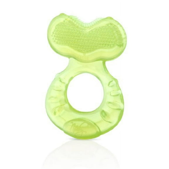 nuby silicone teethe-eez teether with bristles, includes hygienic case, 3 months +, green