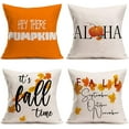 thumbnail image 1 of nukooo Hey There Pumpkin Quotes Throw Pillow Covers Aloha Autumn Harvest Cotton Linen Orange Fall Maple Leaves September Cushion Case 20x20 Inch Set of 4 (4pc Fall Time, 20x20 Inch), 1 of 6