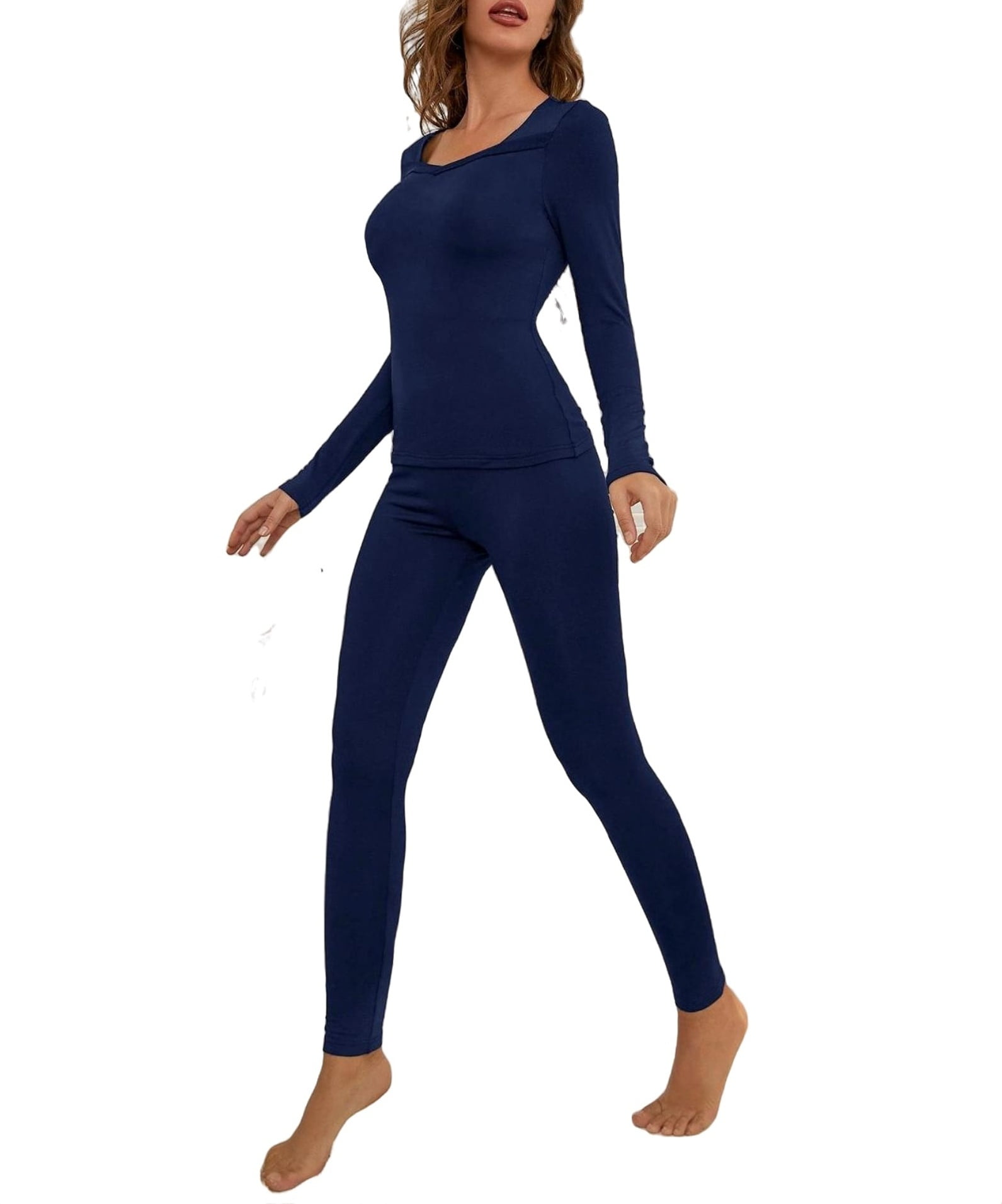 null Long Sleeve Navy Blue Women Thermal Underwear Sets (Women's