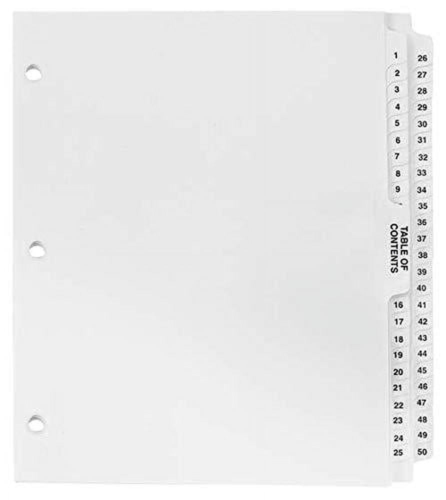 numbered dividers 150 3 hole punched