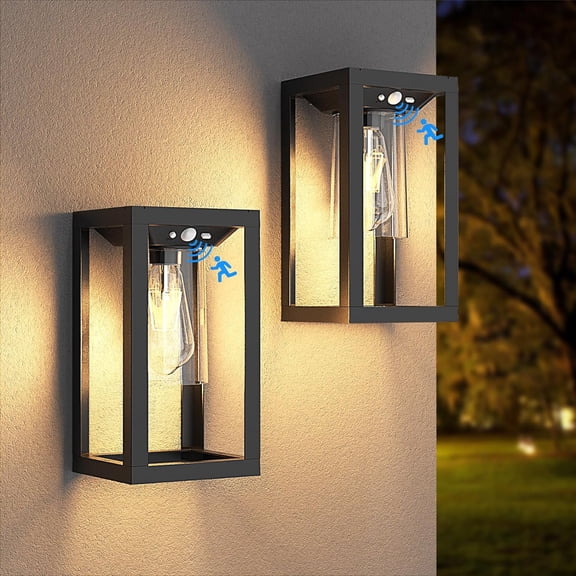 nunhole Solar Outdoor Wall Lights with 3 Lighting , Porch Lights Motion Sensor Waterproof Wall Lanterns, Wireless Dusk to Dawn Solar Sconce Lights for Porch, Garage, Patio, Yard (2 Packs)