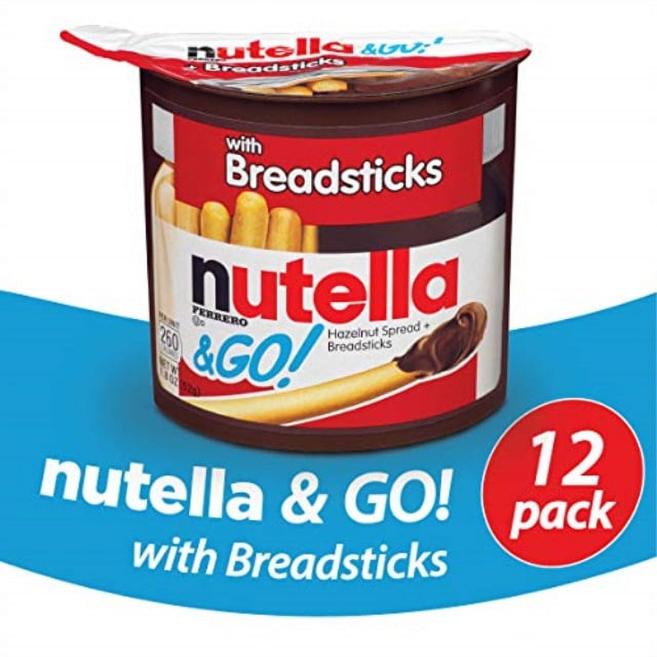 nutella and go snack packs, chocolate hazelnut spread with breadsticks
