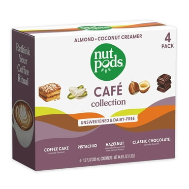 nutpods Cafe Collection (Coffee Cake, Pistachio, Hazelnut, Classic Chocolate) Unsweetened Dairy-Free Coffee Creamer 11.2oz 4-pack