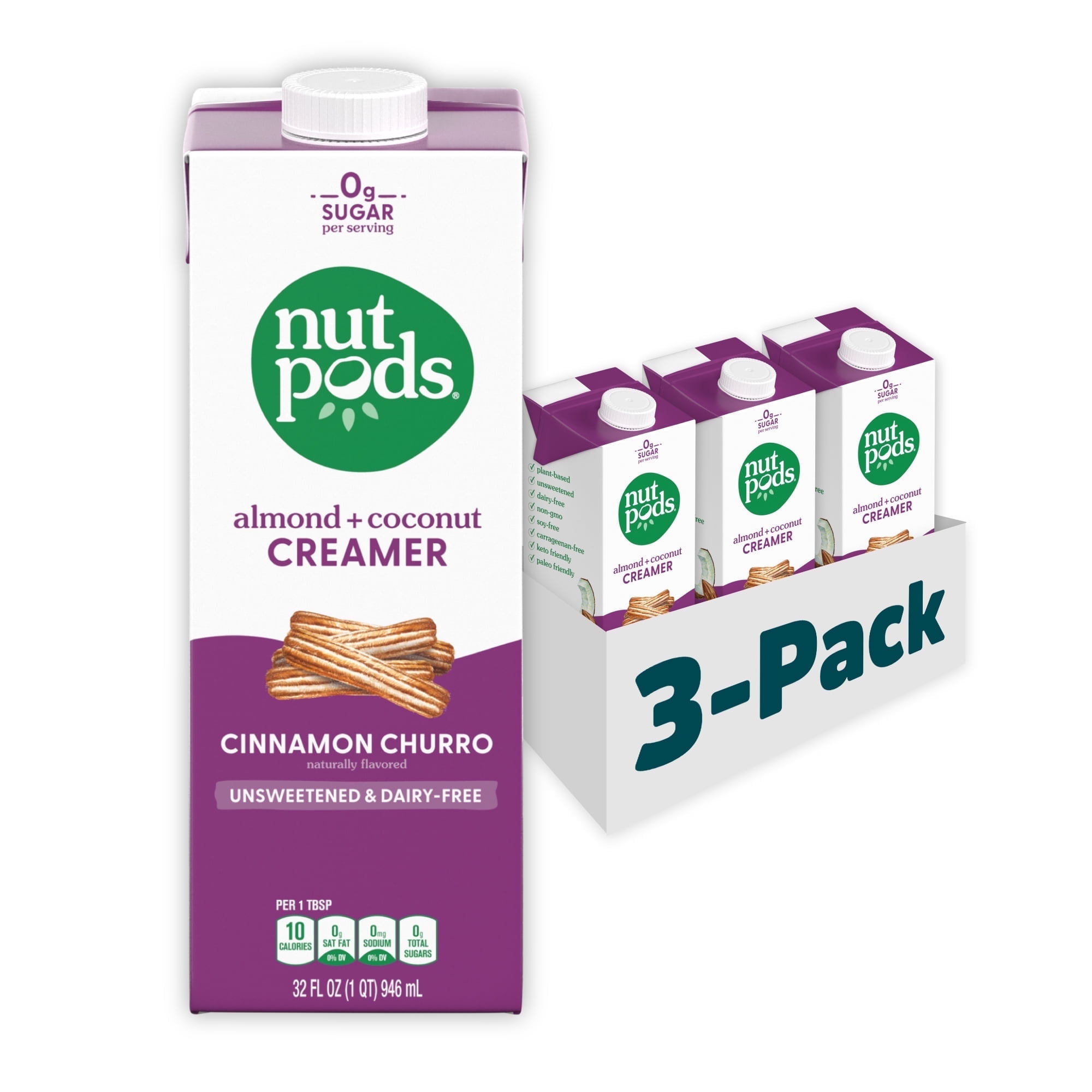 nutpods Cinnamon Churro Dairy-Free Creamy Coffee Creamer, 32oz 3-Pack