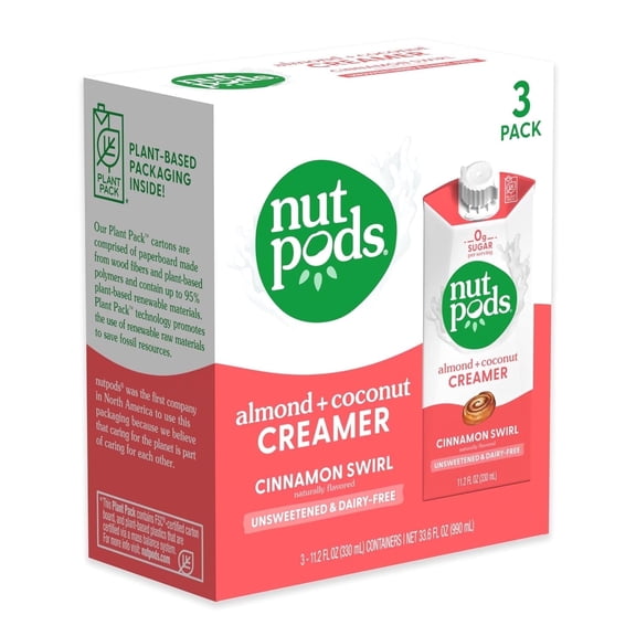 nutpods Cinnamon Swirl Unsweetened Dairy-Free Coffee Creamer 11.2oz, 3-pack