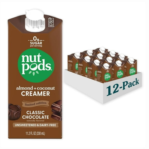nutpods Classic Chocolate Unsweetened Dairy-Free Coffee Creamer 11.2oz, 12-pack