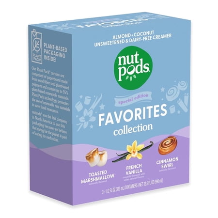 nutpods Favorites Variety - Toasted Marshmallow, French Vanilla, Cinnamon Swirl, Unsweetened Dairy-Free Coffee Creamer 11.2oz, 3-pack