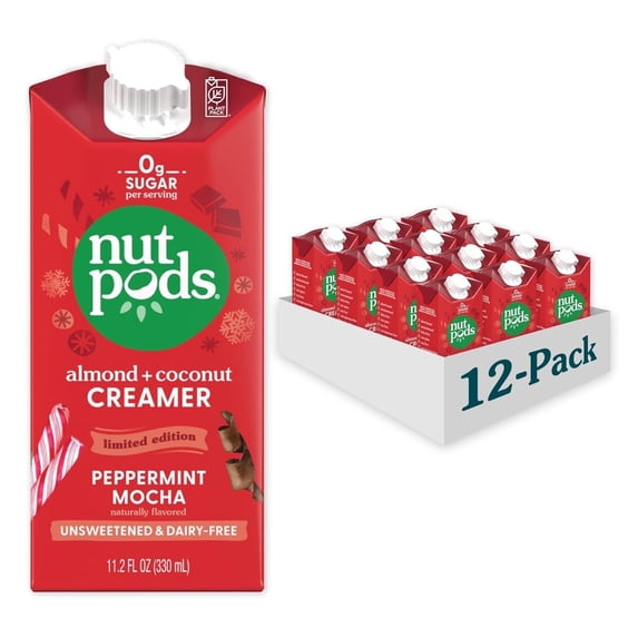 nutpods Peppermint Mocha Unsweetend Dairy-Free Coffee Creamer 11.2oz, 12-pack