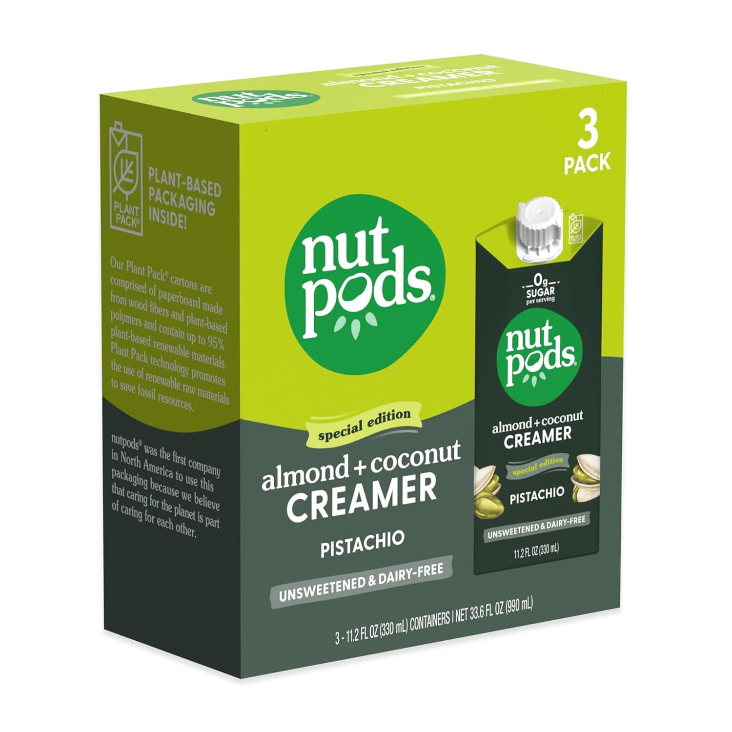 nutpods Pistachio Unsweetened Dairy-Free Coffee Creamer 11.2oz, 3-pack