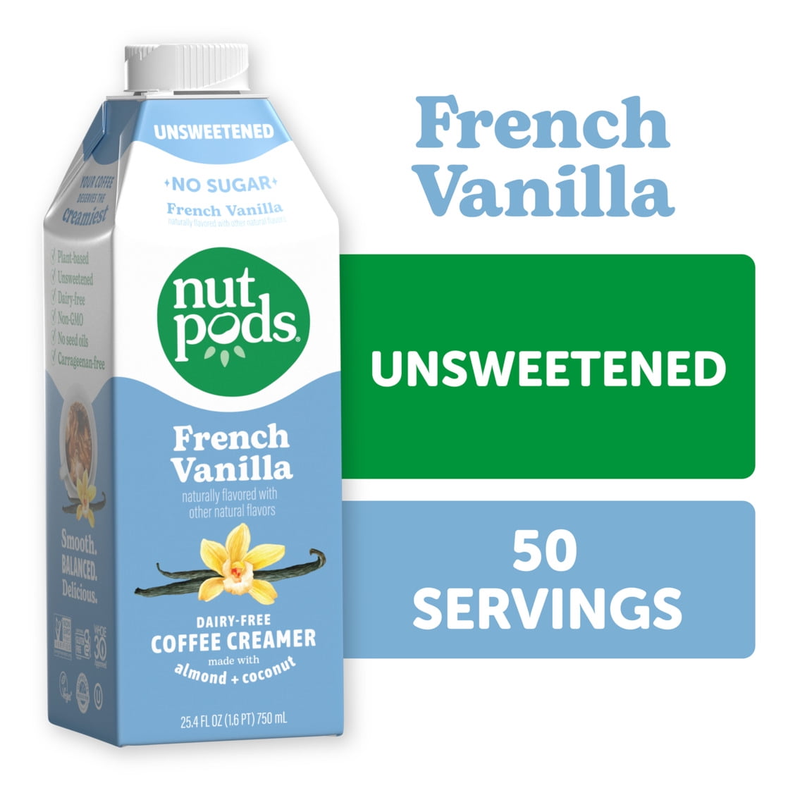 nutpods® Unsweetened Non Dairy French Vanilla made with Almonds and Coconuts Coffee Creamer