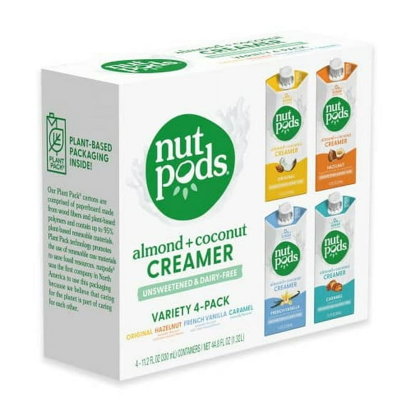 nutpods Variety Pack Coffee Creamer Bottle - Unsweetened Non Dairy Keto Creamer - Original, French Vanilla, Hazelnut and Caramel - Whole30, Gluten Free, Non-GMO, Vegan, Sugar Free, Kosher (4-Pack)