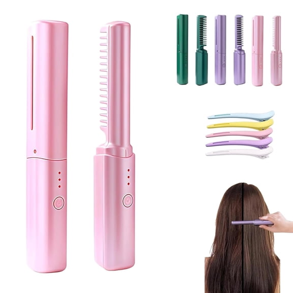 nuyezo Ceramic Hairdressing Comb,Cedar and Ash Ceramic Comb,Frizz-Free Hair Anytime,2-in-1 Mini Cordless Portable Travel Curling Iron - 3 Heat Settings USB Rechargeable for Every Hair Type