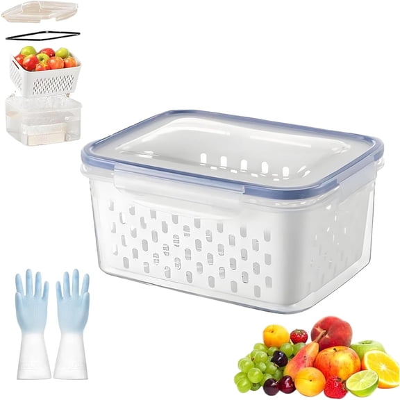 nuyezo Household Transparent Plastic Food Storage Box-Including Drain Basket, 3-Pack Food Containers with Removable Colander, Multi-functional Freshness Containers for Fresh & Organizers